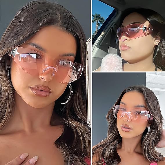 Rimless Y2K Sunglasses Star Wrap Around Glasses 2000S