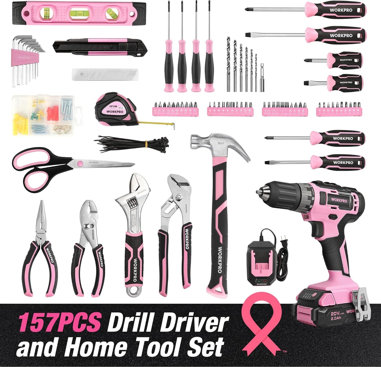 WORKPRO Pink Power Kit – 157PCS