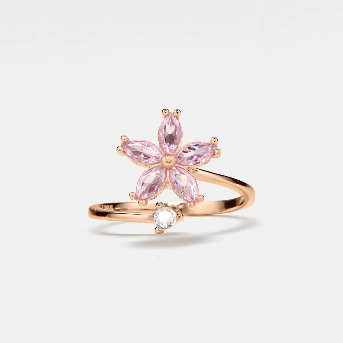 Fidget spinner ring with pink flower made of 925 sterling silver