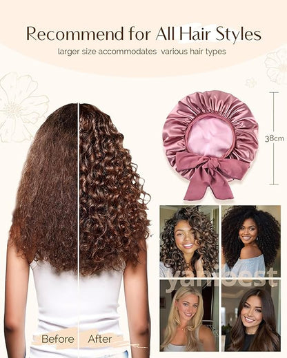 Yanibest Satin Silk Bonnet for Sleeping Women, Double Layer Hair Bonnet with Elastic Tie Band for Curly Natural Hair