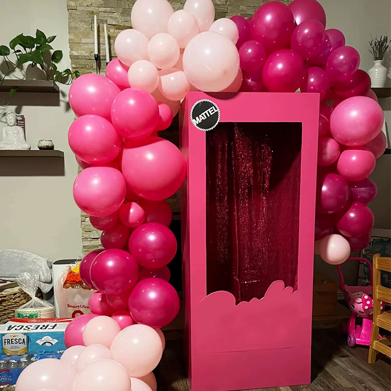 112Pcs Pink Balloon Arch Wreath Set, Pink Balloons with Rose Exploding Stars and Pink Love Foil Balloons, Suitable for Mother'S