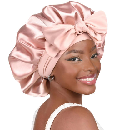 Blush Pink Layers Silk Satin Bonnet Sleeping Cap Shower Edge Wrap Cover Nightcap for Women Long Hair