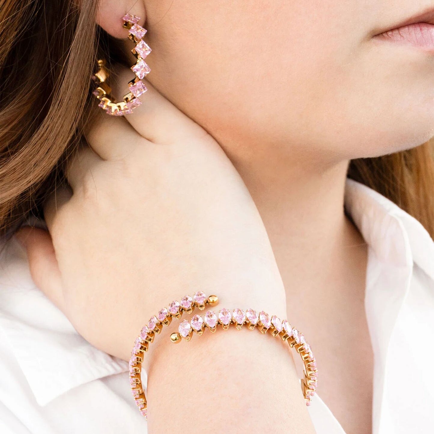 18K Gold PVD Edelstahl Armband mit rosa Stein