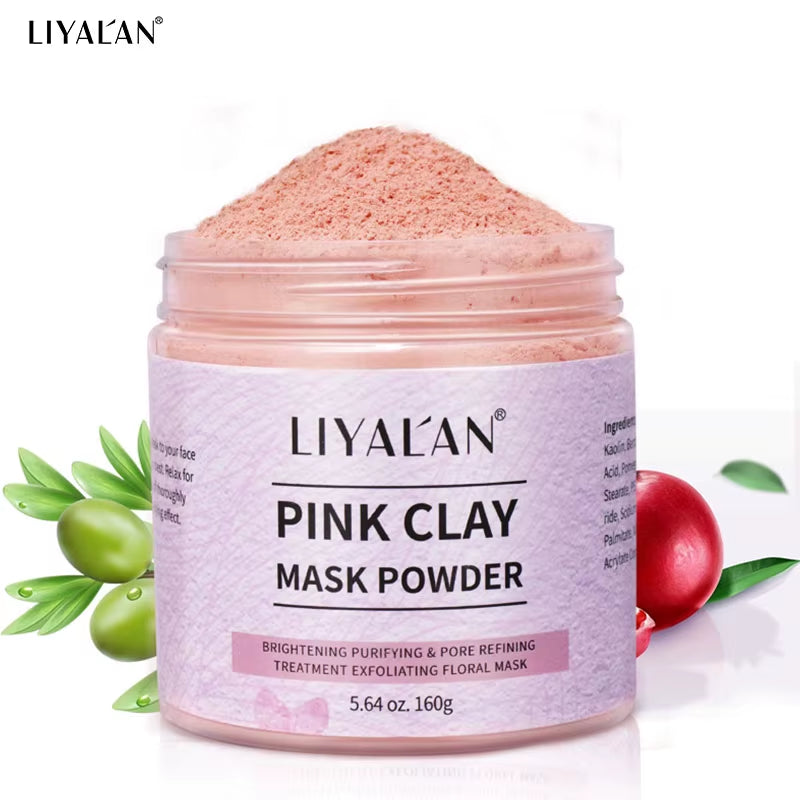 Pink Clay Mask Powder Face Reduce Blackheads Acne Kaolin Peel off Purify Pores Facial Whitening Exfoliating SPA Beauty Skin Care