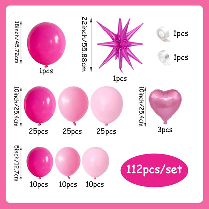 112Pcs Pink Balloon Arch Wreath Set, Pink Balloons with Rose Exploding Stars and Pink Love Foil Balloons, Suitable for Mother'S