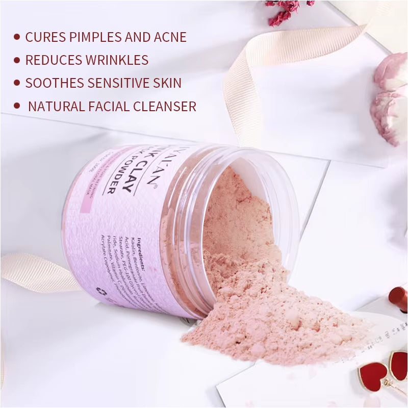 Pink Clay Mask Powder Face Reduce Blackheads Acne Kaolin Peel off Purify Pores Facial Whitening Exfoliating SPA Beauty Skin Care