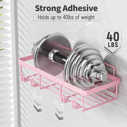 5-Pack Shower Caddy Organizer, Adhesive Pink Wall Shelf, Rustproof Stainless Steel Shampoo Holder