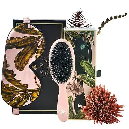 Fan Palm medium-sized hairbrush in glossy pink with glitter