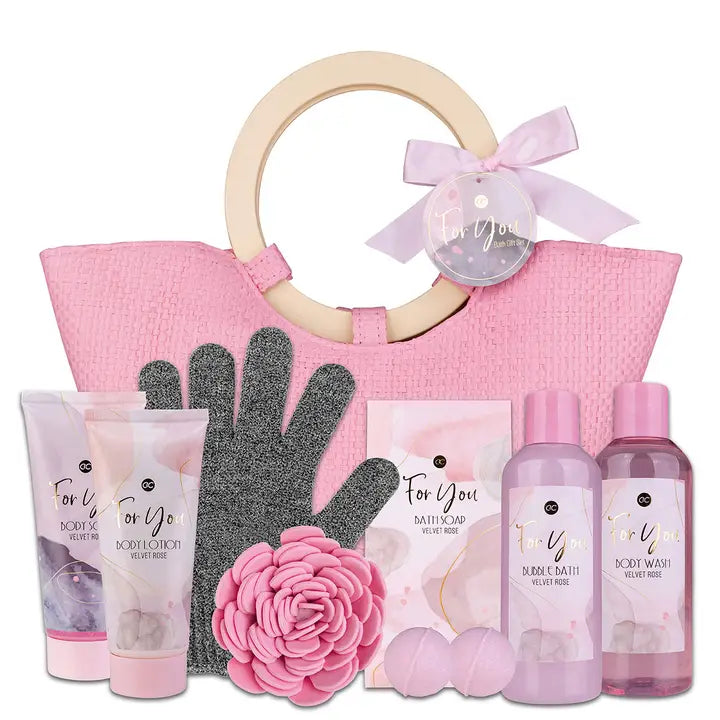 Pink Rose Bath Set in Handbag