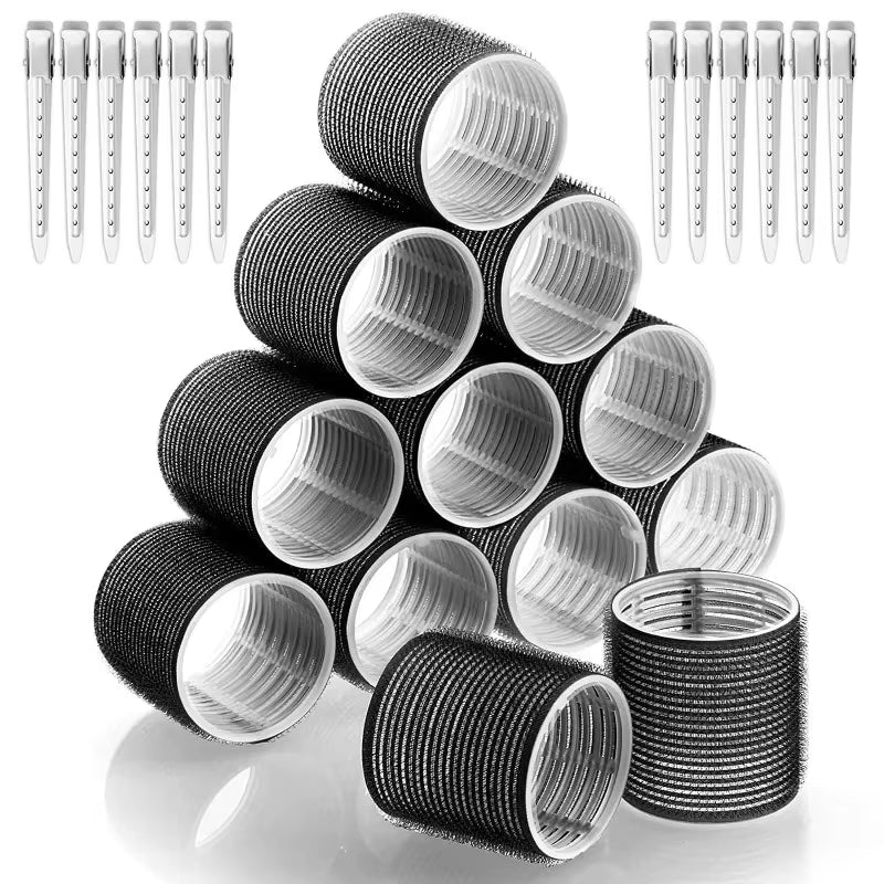 12Pcs Self-Grip Hair Rollers Heatless Hair Curlers No Heat Hair Bangs Volume Self-Adhesive Hook & Loop DIY Styling Tools