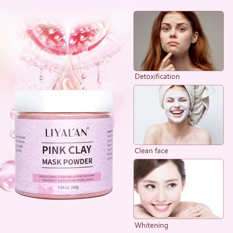 Pink Clay Mask Powder Face Reduce Blackheads Acne Kaolin Peel off Purify Pores Facial Whitening Exfoliating SPA Beauty Skin Care