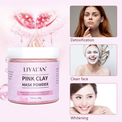 Pink Clay Mask Powder Face Reduce Blackheads Acne Kaolin Peel off Purify Pores Facial Whitening Exfoliating SPA Beauty Skin Care