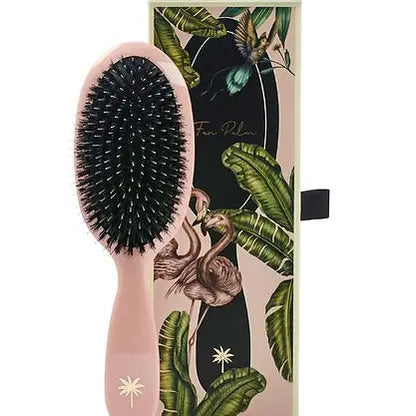 Fan Palm medium-sized hairbrush in glossy pink with glitter