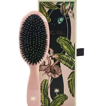 Fan Palm medium-sized hairbrush in glossy pink with glitter