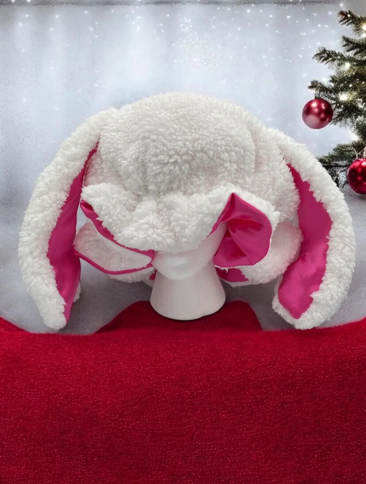 Rabbit Bonnet: Handmade Faux Sherpa Sleeping Bonnet with Satin Lining