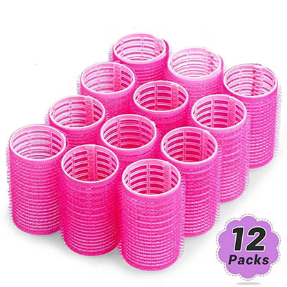 12Pcs Self-Grip Hair Rollers Heatless Hair Curlers No Heat Hair Bangs Volume Self-Adhesive Hook & Loop DIY Styling Tools